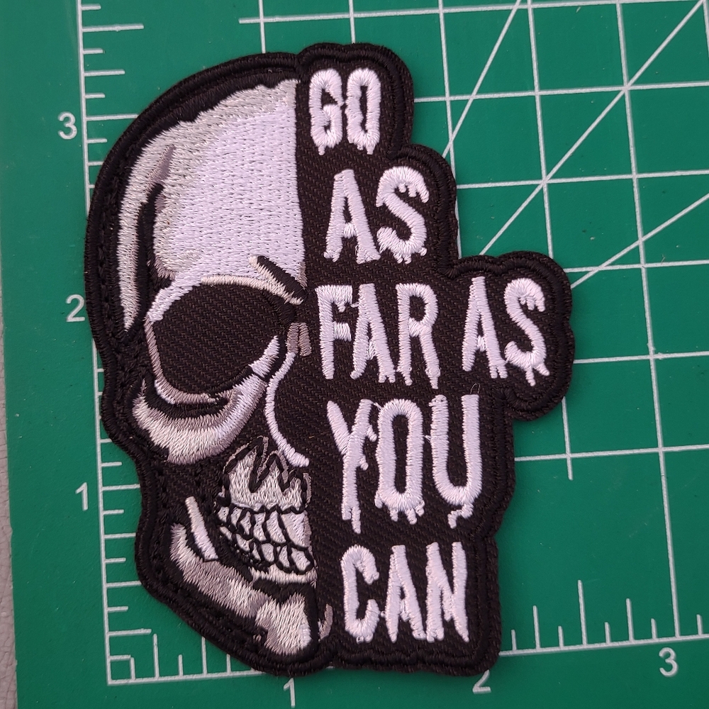 2/$10 As Far As You Can Black and White Skull Patch